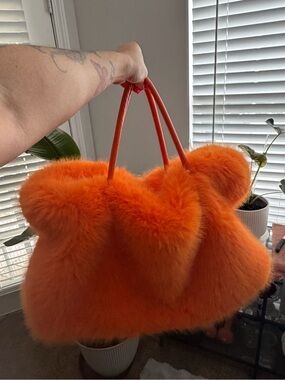 AKIRA Bright Orange Faux Fur Tote